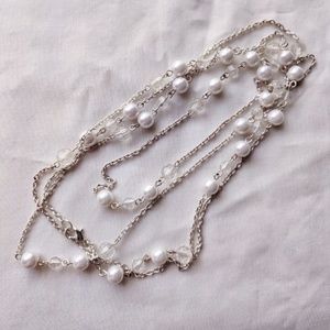 Long Pearl/Beaded Silver-Toned Opera Necklace